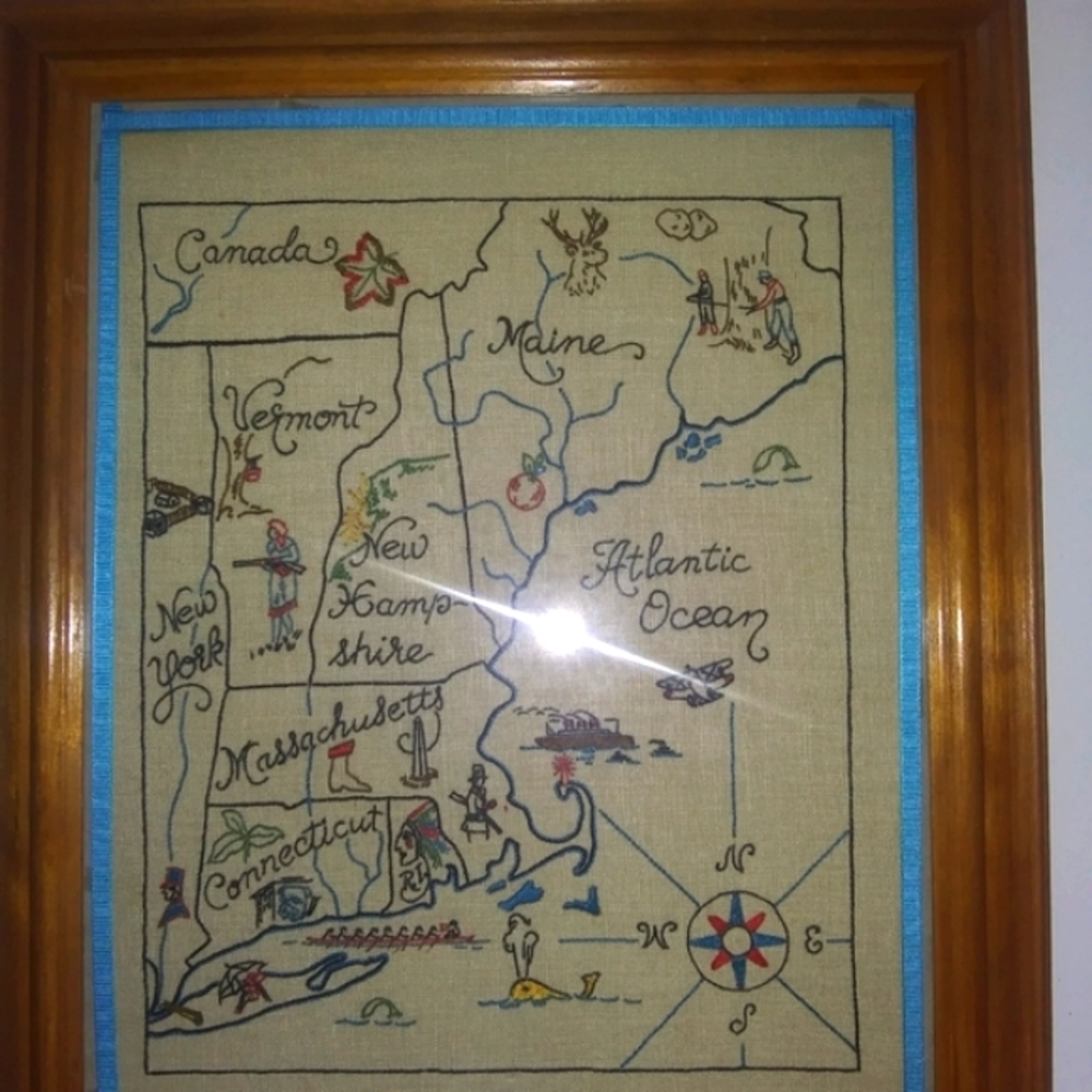 Vintage Embroidered New England map Dated 1939 map - Picture 5 of 8